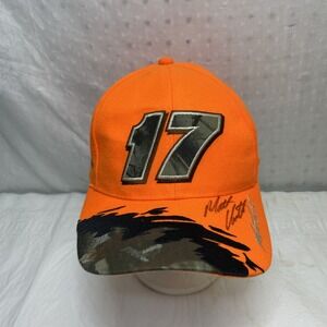 Signed MATT KENSETH HAT CAP CHECKERED FLAG SPORTS #17 NASCAR ADJUSTABLE Orange